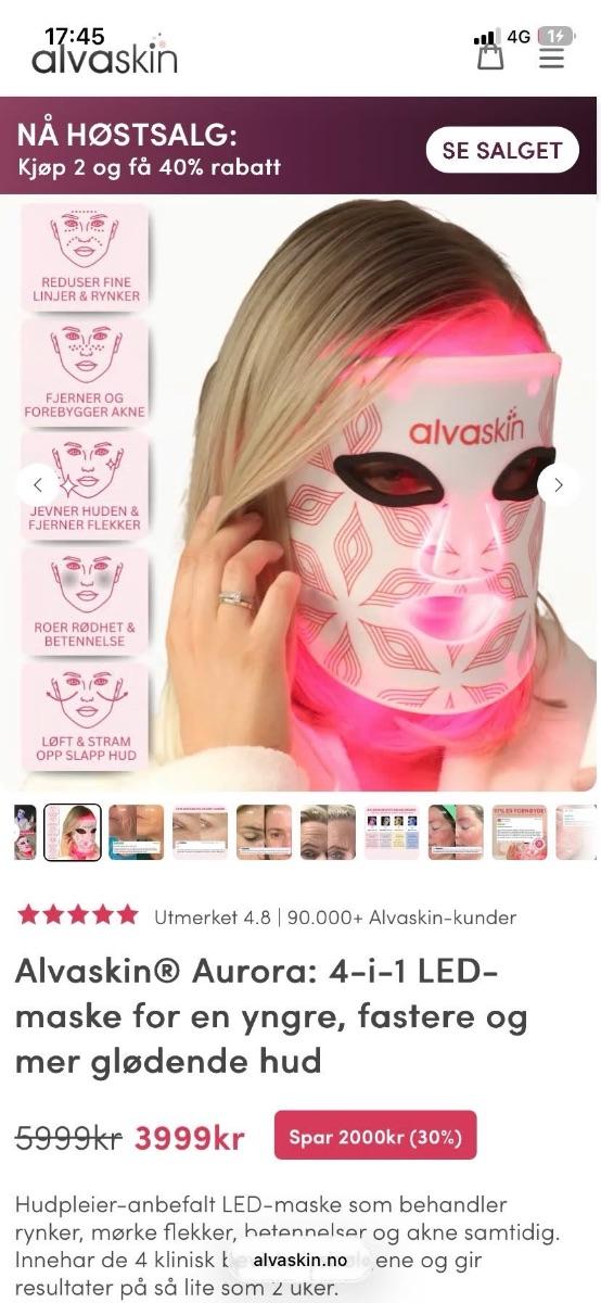 Alvaskin LED ansiktsmaske, bilde 2 av 2