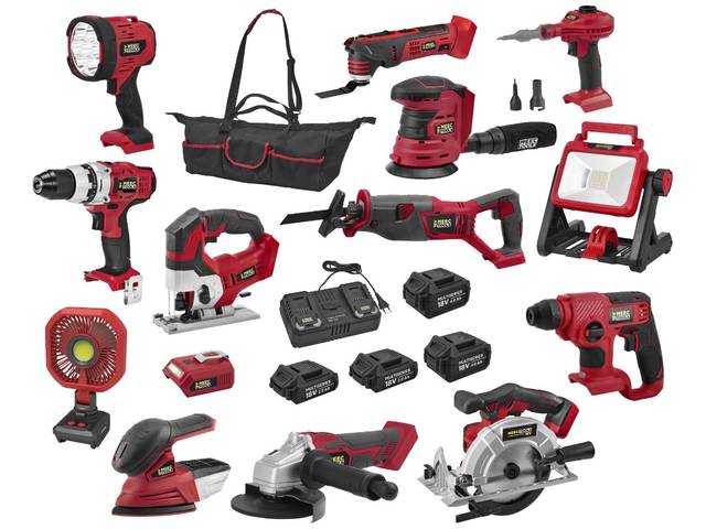 Megapakke med 20 deler fra Meec Tools Multiseries 18 V-serien til leie i Frogner